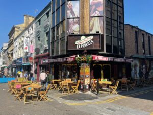 Tables and chairs outside of La Parilla on Bold Street