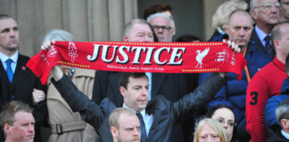 Families of the victims of the Hillsborough disaster gathered at St Georges Hall in 2016. Photo via Alamy GK1YJT