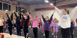 Aerial Gymnastics taking part in warm-up routine (c) Cassie Ward