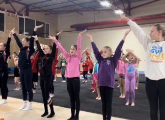 Aerial Gymnastics taking part in warm-up routine (c) Cassie Ward