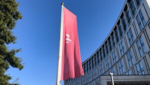 Liverpool One flag, taken from the Strand. Photo (c) Ruby Smith