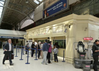 People queuing at ticket office (Creative commons licence)