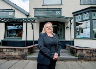 Sharon Dooley outside of Co-op Funeralcare, Allerton. (c) WPR agency