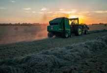 A tractor working on a field