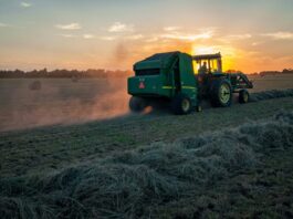 A tractor working on a field