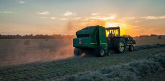 A tractor working on a field