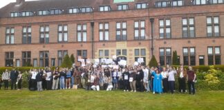 LHU staff and students protesting against staff cuts. Credit: UCU