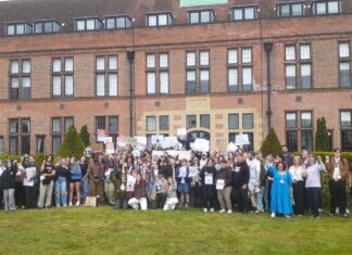 LHU staff and students protesting against staff cuts. Credit: UCU