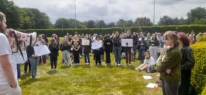 LHU staff and students protesting against staff cuts. Credit: UCU