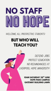 No Staff No Hope - UCU planned rally poster for LHU