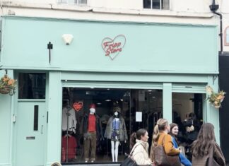 Photo of new clothing shop Fripp on bold street.