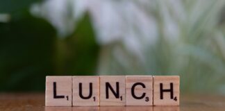 The Word lunch spelt out with scrabble tile