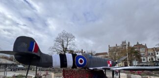 A life sized crochet spitfire in Southport
