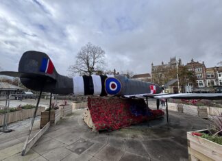 A life sized crochet spitfire in Southport