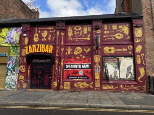 A photo taken outside of the Zanzibar Club on Seel Street, Liverpool.