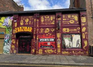 A photo taken outside of the Zanzibar Club on Seel Street, Liverpool.