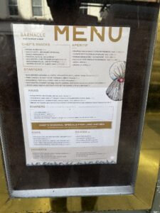 The menu board outside Barnacle.