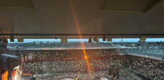 Taylor Swift Concert at Anfield, 2024 taken from the left hand stand looking down at the stage (c) Daisy May