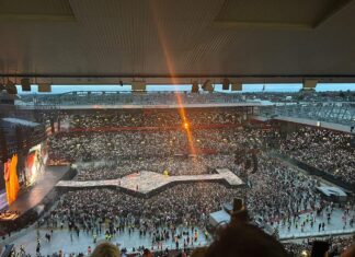 Taylor Swift Concert at Anfield, 2024 taken from the left hand stand looking down at the stage (c) Daisy May