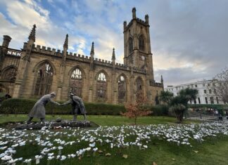 Steel flowers at St Luke's Church, Liverpool