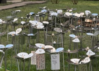Steel flowers at St Luke's Church, Liverpool
