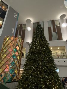 Christmas tree in hospital foyer
