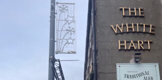 A lighting rig outside the White Hart pub on Hope Street. Picture copyright: James Corrigan BA Journalism 2025