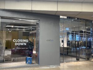 Exterior of the Cricket shop 'closing down' sign. Anasimone Ibrahim