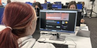 Chloe on computer. Photo (c) Hannah O'Sullivan