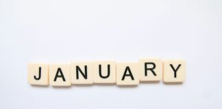 January spelled out using tiled letters. Photo (C) Glen Carrie