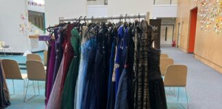 Rail of prom dresses