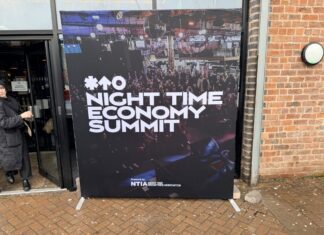 Image of a Night Life Economy Summit sign outside of Blackstock Market, Liverpool.