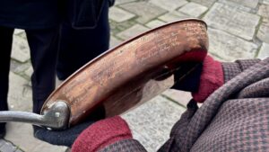 Copper frying pan from the Liverpool Pancake Race 2026.