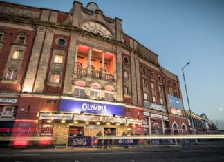 Outdoor picture at night of Liverpool Olympia.