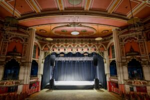 Indoor picture of Olympia stage and the wings. 
