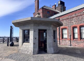 Hartley Hut, pictured centrally on Canning Half Tide Dock