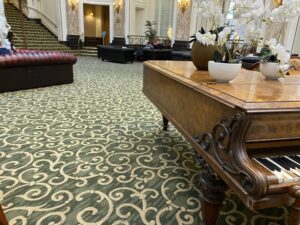 Adelphi hotel foyer, piano and sofas