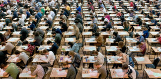 University students from King's College London, sitting exams