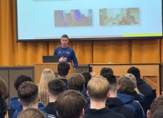 Declan Cregan speaking to a a school about his gambling journey.