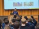 Declan Cregan speaking to a a school about his gambling journey.