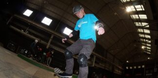 Philip Brown completing his skateboard challenge