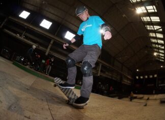 Philip Brown completing his skateboard challenge