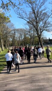 Women running in a park