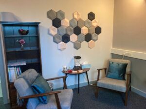 Counselling room with two chairs.